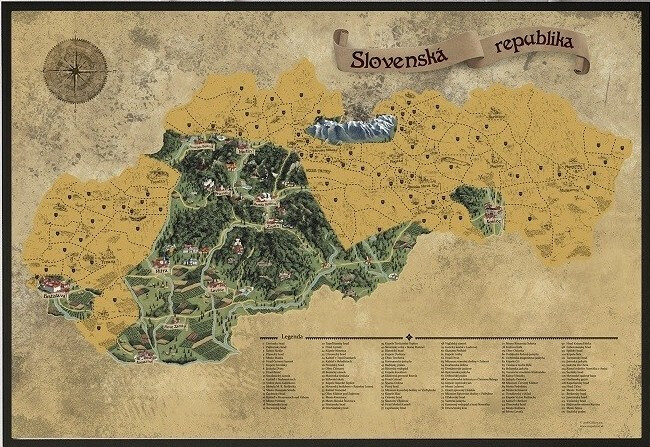 Stírací mapa Slovenska Deluxe XL – zlatá