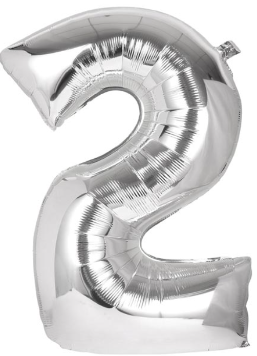 Balónek č. 2 nafukovací fóliový 40 cm - stříbrný - Obrázek 3