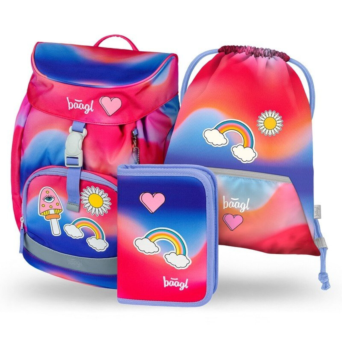 Kniha 3 SET Airy Duha červený: batoh, penál, sáček
