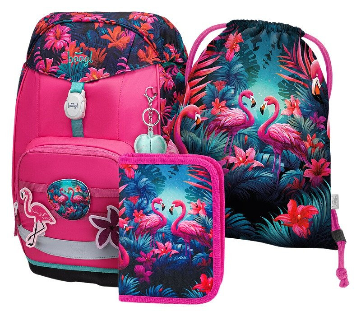 3 SET Airy Plus Flamingo: batoh, penál, sáček