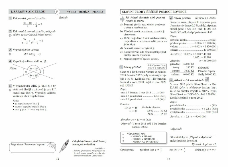 Algebra 9, Rovnice a slovní úlohy – pracovní sešit – Zdena Rosecká