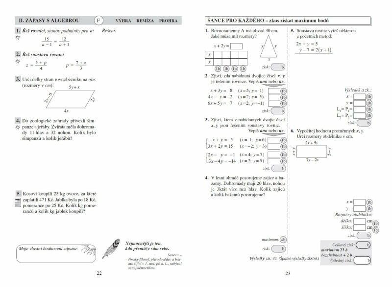 Algebra 9, Rovnice a slovní úlohy – pracovní sešit – Zdena Rosecká