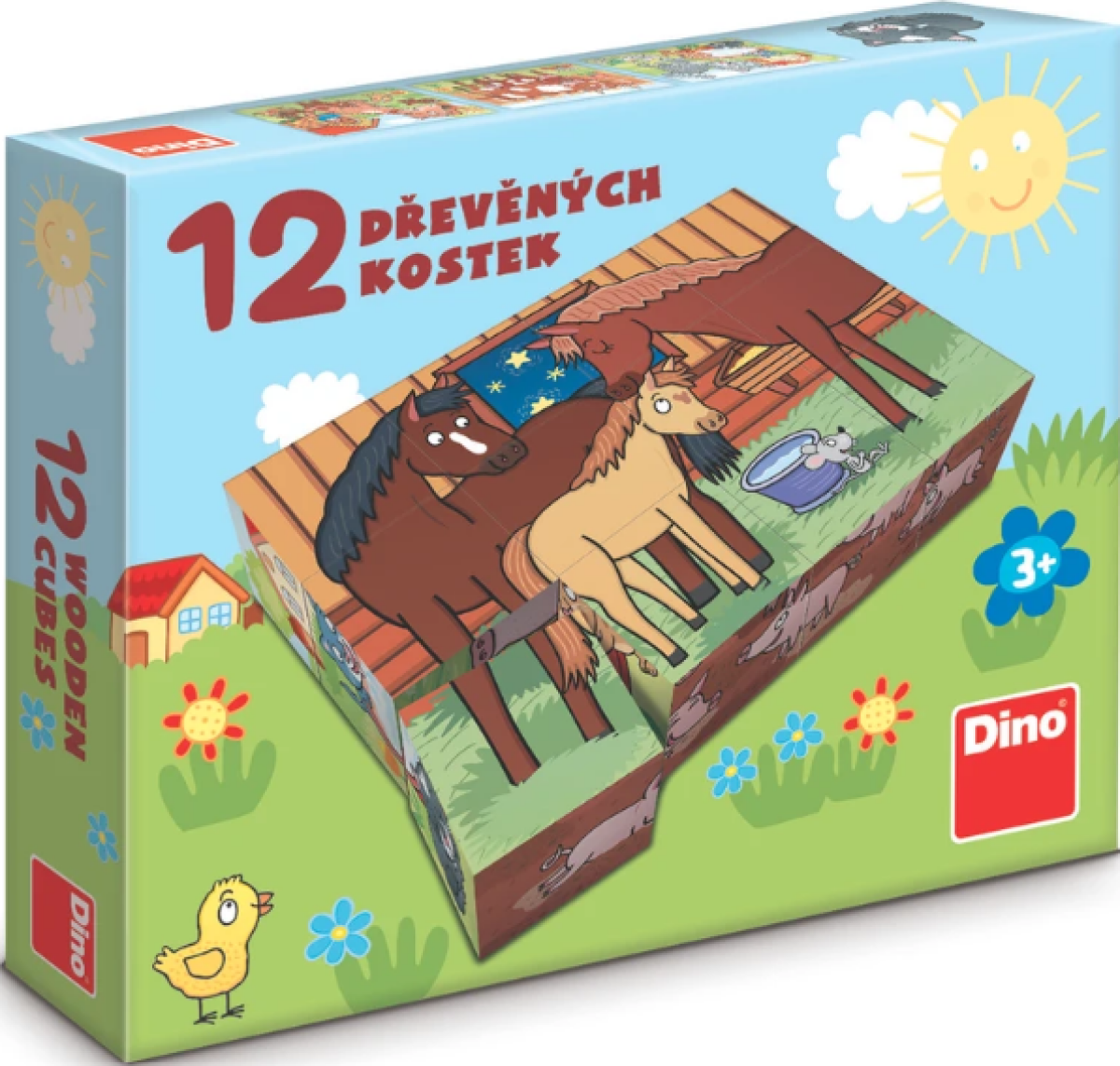 Dřevěné lic. kostky Domácí zvířátka – 12 kostek