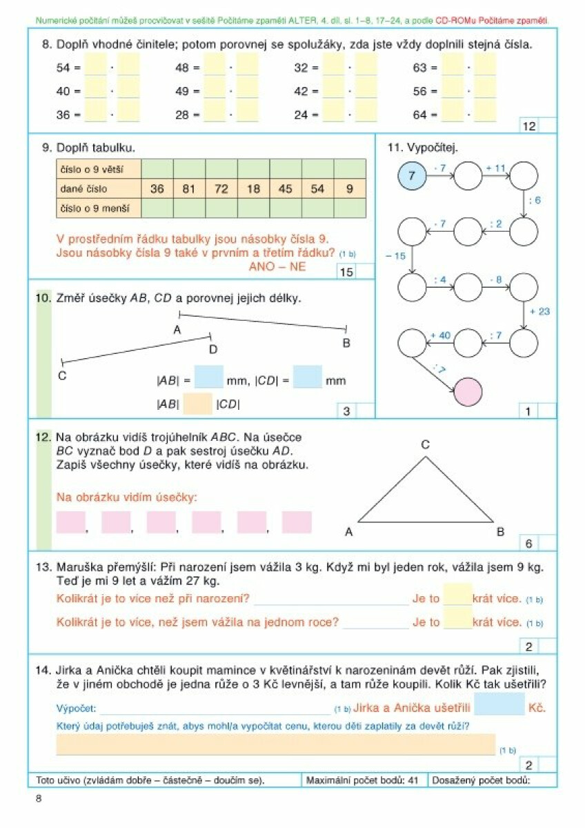 Pracovní sešit k učebnici matematika 3, I. díl