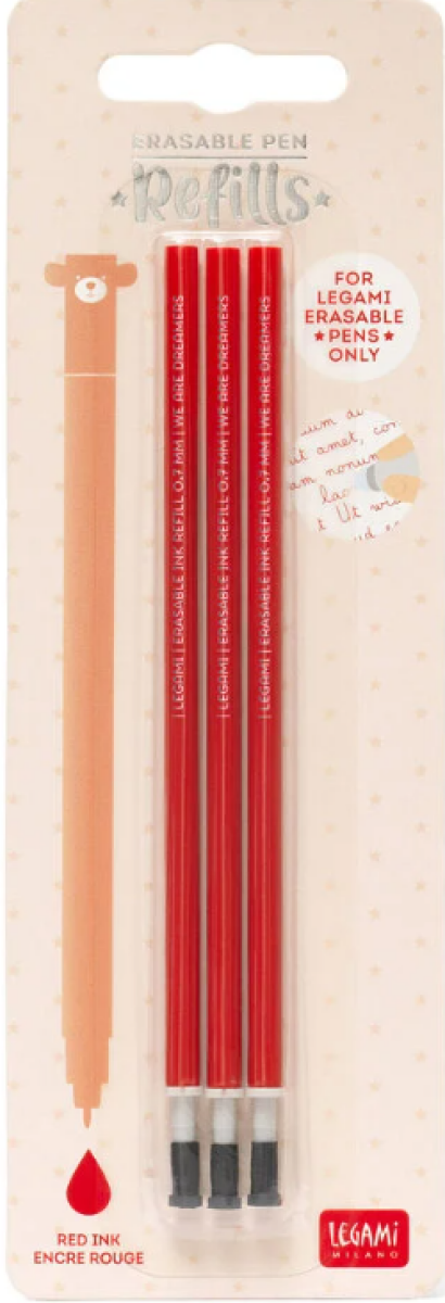 Set náhradních náplní do gumovatelných per Legami - červená (3 kusy)