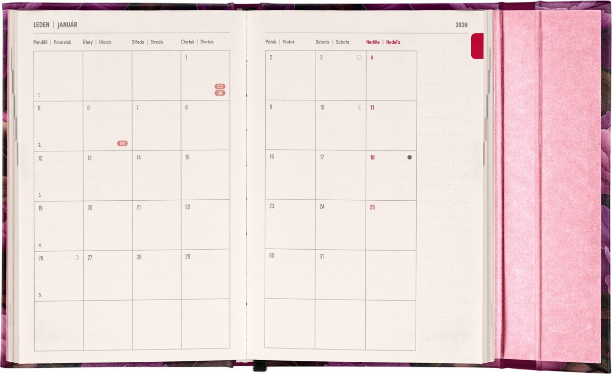 Diář 2026: Fialové květy – týdenní, magnetický, 11 x 16 cm