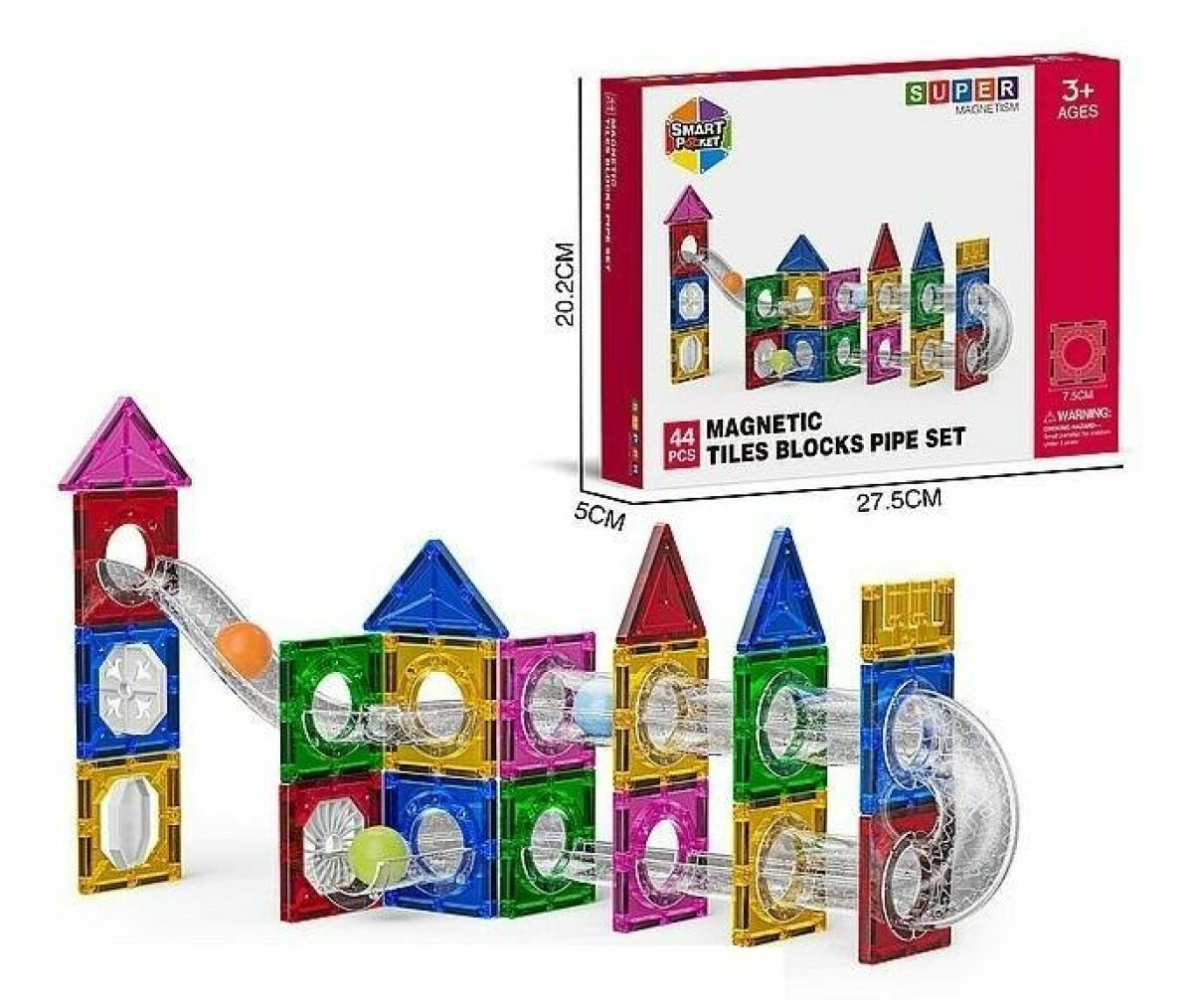 Magnetické stavebnice – 44 dílů s kuličkovou dráhou