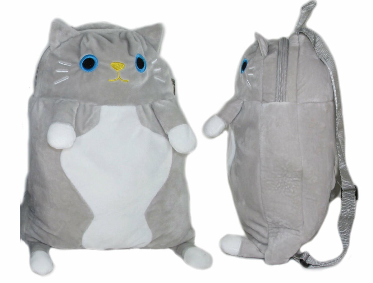 Plyšák Kočka batoh šedá – 35×28 cm