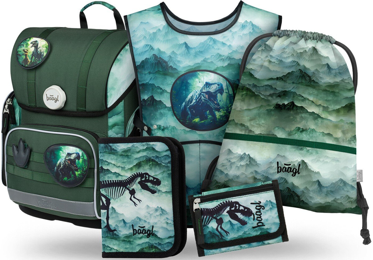 5 SET Ergo Dino: aktovka, penál, sáček, zástěra, peněženka - -