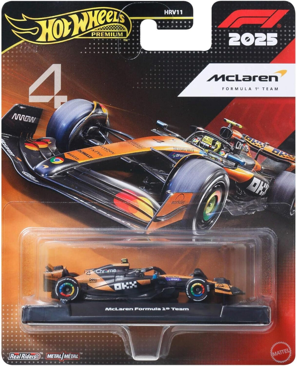 Hot Wheels prémiový model formule 1 McLaren – Lando Norris #4 1:64