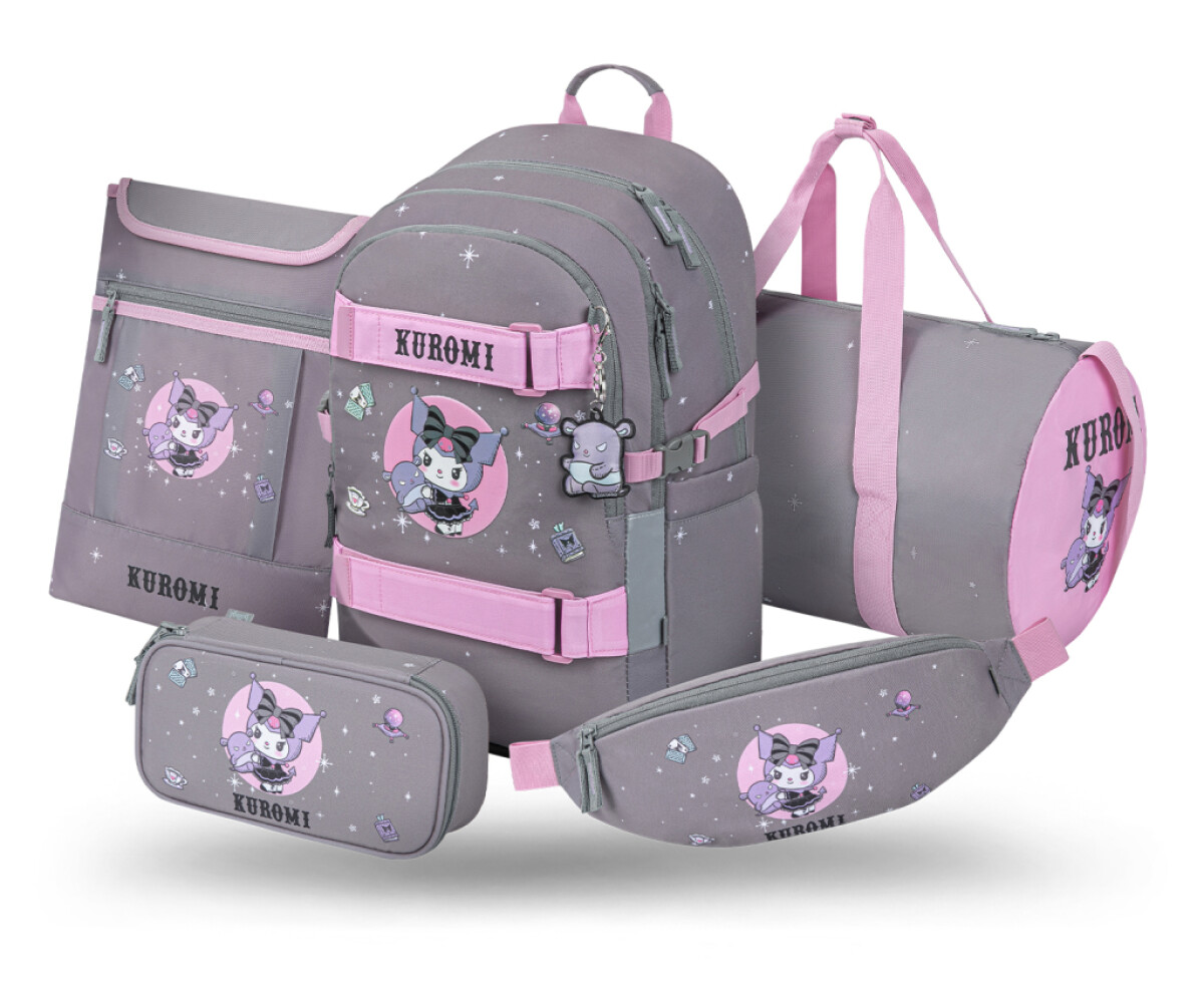 5 SET Skate Kuromi Grey: batoh, penál, sáček, ledvinka, obal na notebook