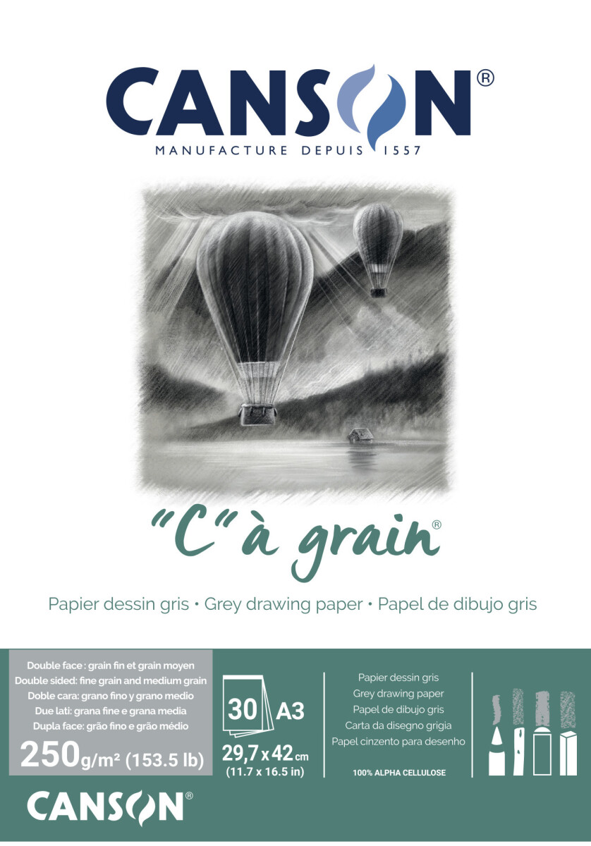 "C" a grain skicák lepený A3 30l FG 250g šedý