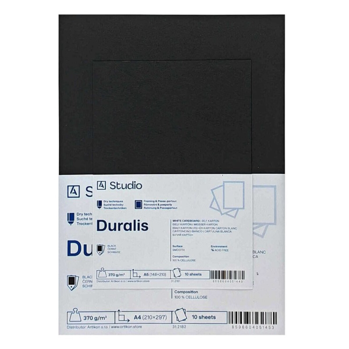 Černý karton Duralis 370g 30x40cm, 10 listů