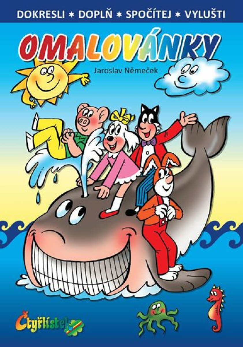 Kniha Čtyřlístek - Omalovánky: dokresli, doplň, spočítej, vylušti (modrá)