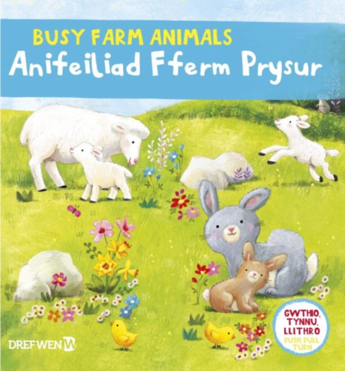 Kniha Cyfres Gwthio, Tynnu, Llithro: Anifeiliad Fferm Prysur / Busy Farm Animals