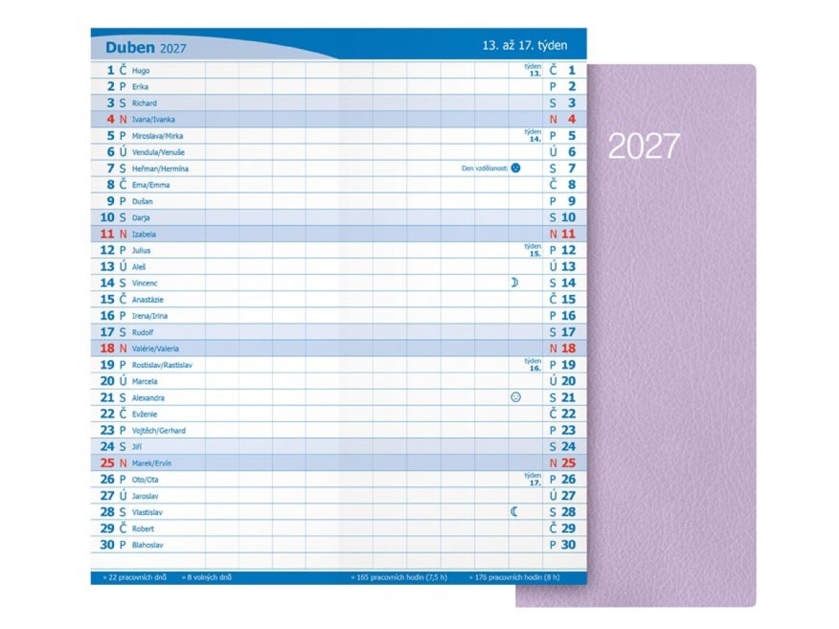 Diář 2027 M101/PVC měsíční pastelový fialový