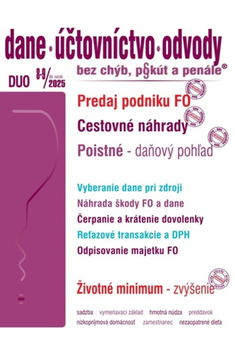 DUO 8-9/2025 – Dane, účtovníctvo, odvody bez chýb, pokút a penále