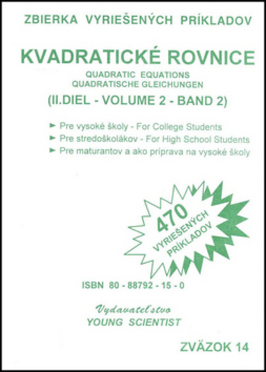 Kniha Kvadratické rovnice II. diel