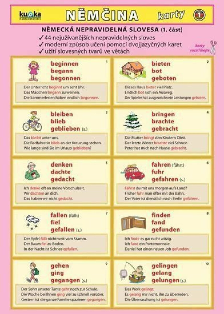 Němčina karty 1 - nepravidelná slovesa koupíte na Knihydobrovsky.cz