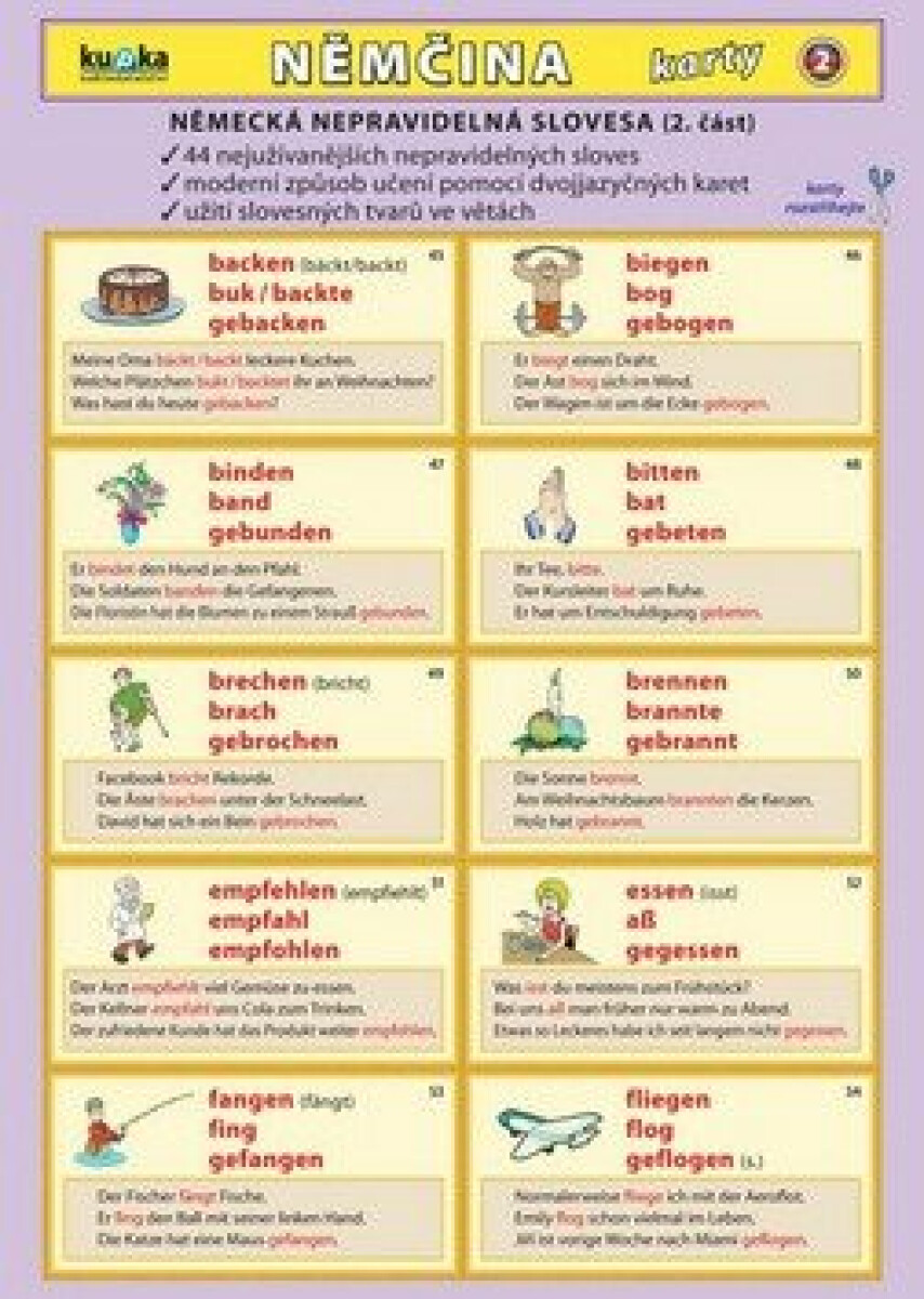 Kniha Němčina karty 2 - nepravidelná slovesa