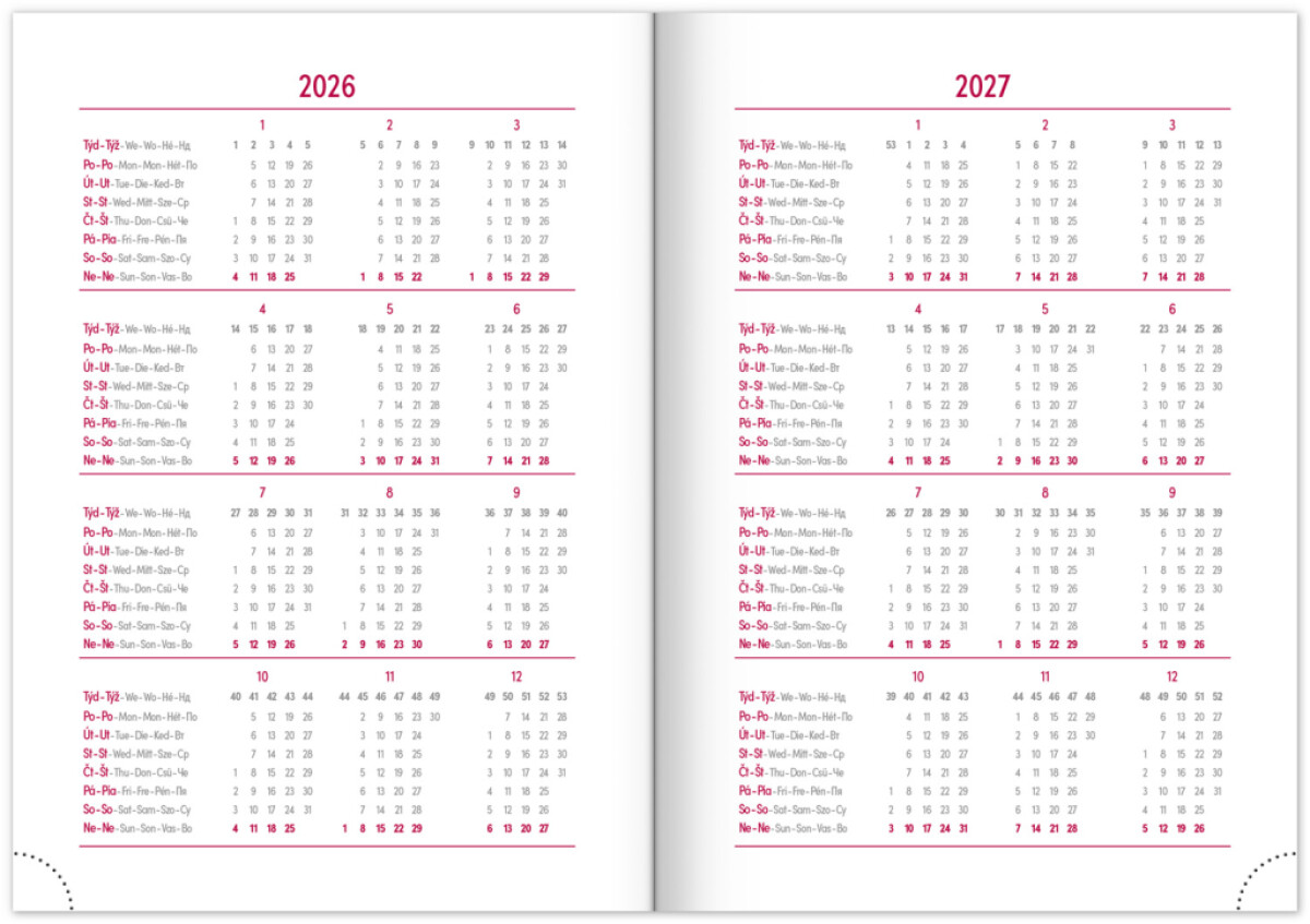 Týdenní diář Tomy 2026, hnědo-červený