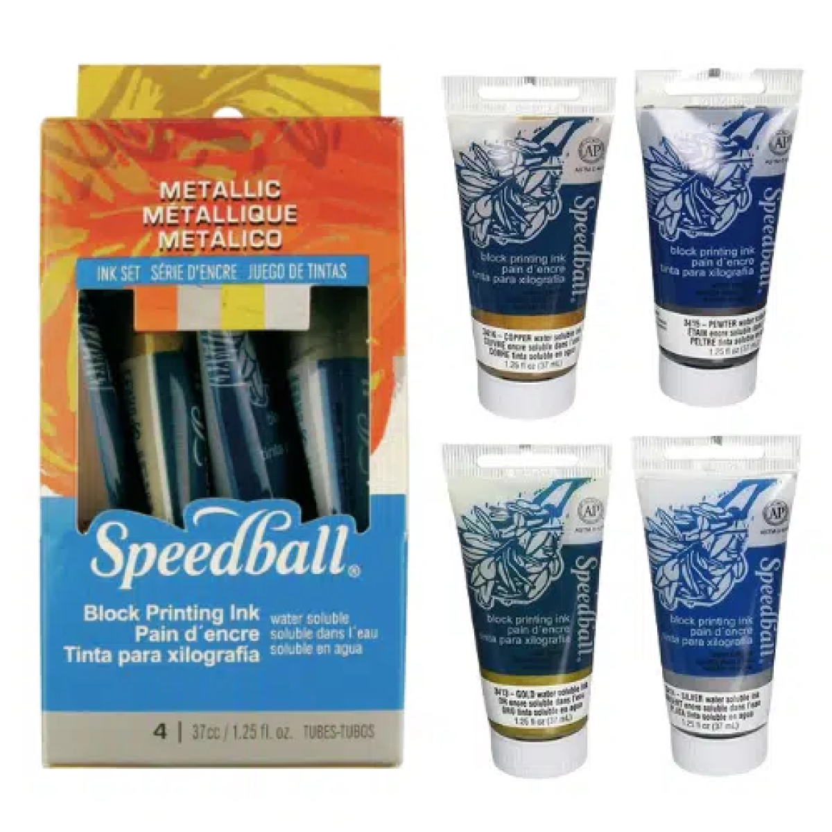 Levně Sada metalických linorytových barev Speedball 4x37ml
