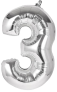 Balónek č. 3 nafukovací fóliový 40 cm - stříbrný 2