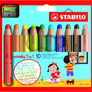 Pastelky STABILO Woody 3in1, sada 10 ks v pouzdru s ořezávátkem