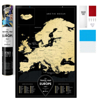 Stírací mapa Evropy Travel Map – Black Europe - neuveden