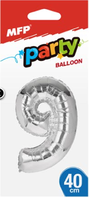 Balónek č. 9 nafukovací fóliový 40 cm - stříbrný - 