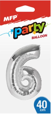 Balónek č. 6 nafukovací fóliový 40 cm - stříbrný - 