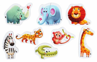 Africká zvířátka: naučné puzzle 8 zvířátek: 16 dílků - neuveden