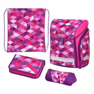 Školní taška Midi - Růžové kostky - vybavený - 