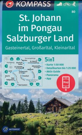 St. Johann im Pongau, Salzburger Land, Gasteinertal, Grossarltal, Kleinarltal 1:50 000 / turistická mapa KOMPASS 80 - neuveden