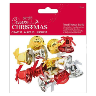 DOCRAFTS vánoční zvonečky - zlaté, stříbrné, červené 12 ks - neuveden