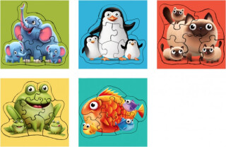 Puzzlika 13098: Zvířata s mláďaty 5 v 1 - puzzle 5 obrázků 33 dílků - neuveden