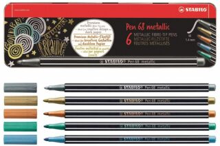 Fixa STABILO Pen 68 metalic sada 6 ks v kovovém pouzdru - neuveden