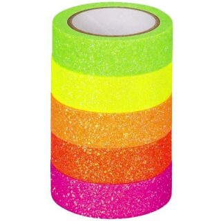 Páska lepicí papírová 5ks - neon, glitrová - 