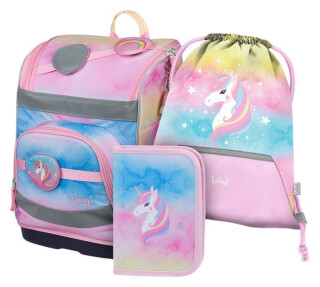 3 SET Zippy plus Rainbow Unicorn: aktovka, penál, sáček - 