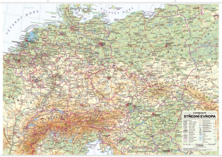 Střední Evropa - nástěnná obecně zeměpisná mapa 1 : 1 715 000 - neuveden