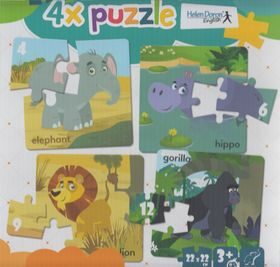 4x puzzle Elephant, hippo, lion, gorilla - 