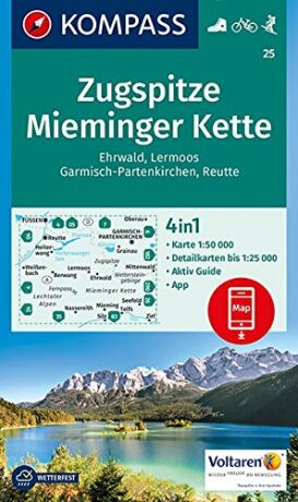 Zugspitze, Mieminger Kette, Ehrwald, Lermoos, Garmisch-Partenkirchen, Reutte 1:50 000 / turistická mapa KOMPASS 25 - neuveden