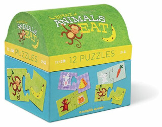 Puzzle truhlička: What Animals Eat/Co jedí zvířata (12 dvoudílných puzzlí) - neuveden