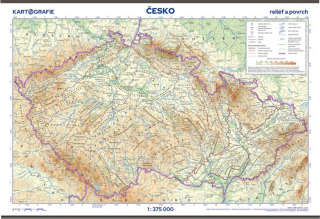 Česko – reliéf a povrch – školní nástěnná mapa - neuveden