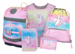 5 SET Zippy Plus Rainbow Unicorn: aktovka, penál, sáček, zástěra, peněženka - 