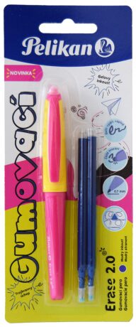 Gumovací pero žluto růžové, 1 ks + 2 náplně - 