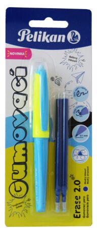 Gumovací pero neonově modré, 1 ks + 2 náplně - 
