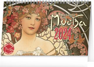 Kalendář 2024 stolní: Alfons Mucha, 23,1 × 14,5 cm - neuveden