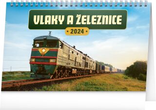 Kalendář 2024 stolní: Vlaky a železnice, 23,1 × 14,5 cm - neuveden