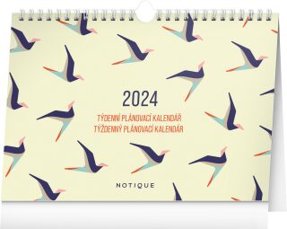 Týdenní plánovací kalendář Ptáčci 2024 s háčkem - stolní kalendář - neuveden